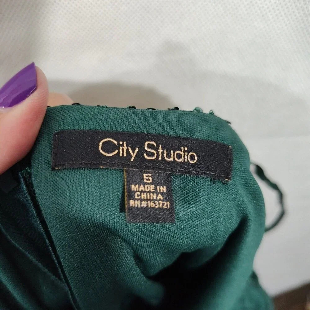 City Studio Green Sequin Dress Bodycon Juniors Size 5 Homecoming Cocktail Party - Picture 5 of 7